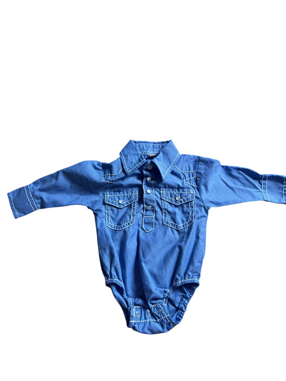 Rafter C Cowboy Co Blue Long-Sleeve Pearl Snap Denim Button Down baby 3M